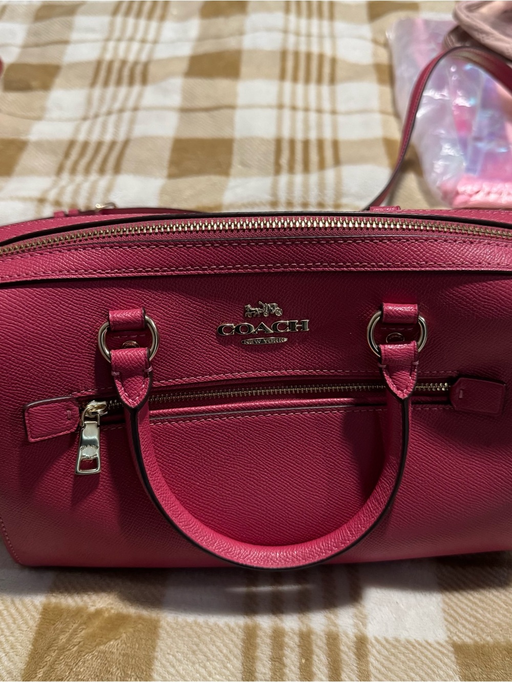 Coach Hot Pink Leather Satchel with Gold Hardware